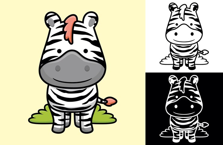 Vector cebra sonriente divertida. ilustración de dibujos animados en estilo de icono plano