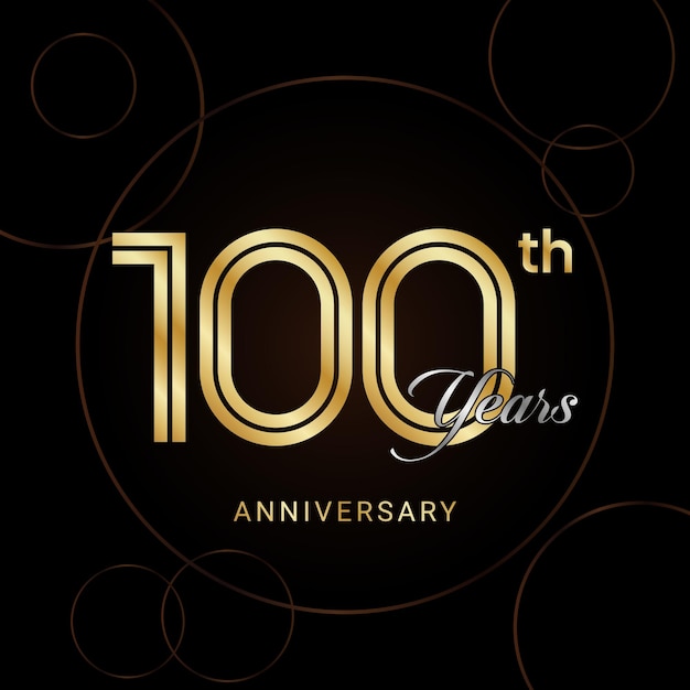 Celebración del 100 aniversario con texto dorado Plantilla vectorial de aniversario dorado