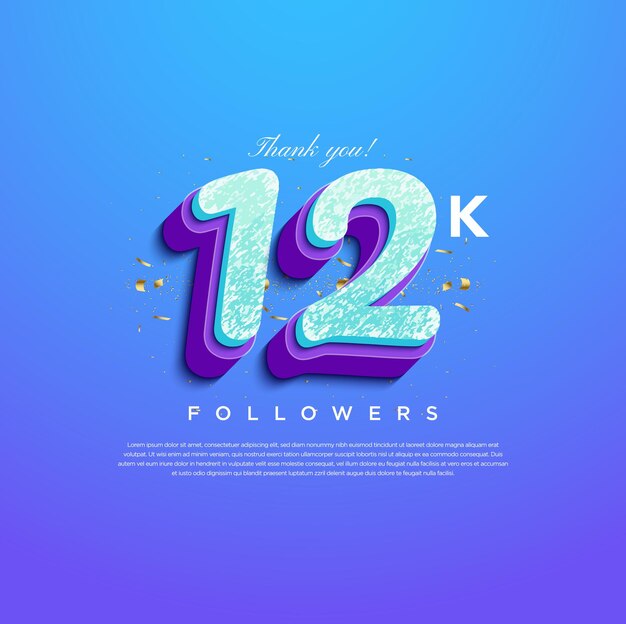 celebración 12k seguidores vector con números lindos texturizados