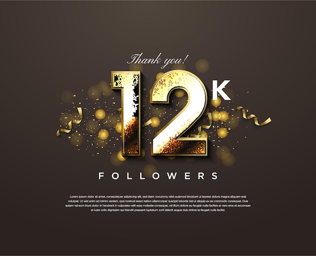 celebración 12k seguidores vector con números texturizados de lujo
