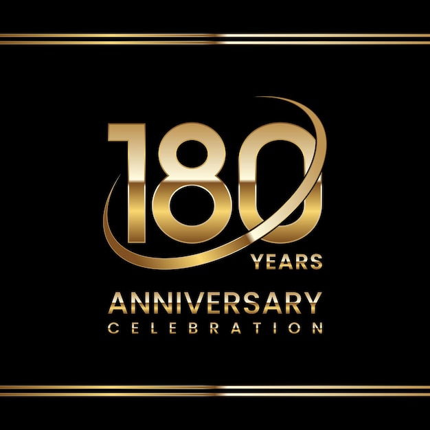 Celebración del 180 aniversario Diseño de logotipo de aniversario con plantilla de vector de logotipo de anillo dorado