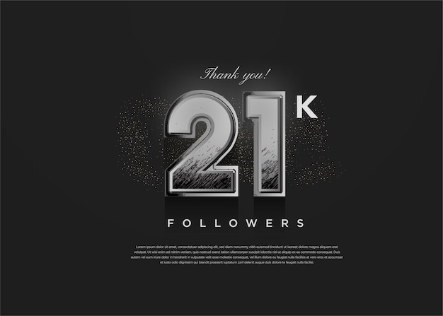 Celebración de 21.000 seguidores con diseño de concepto oscuro y lleno de gente vector premium