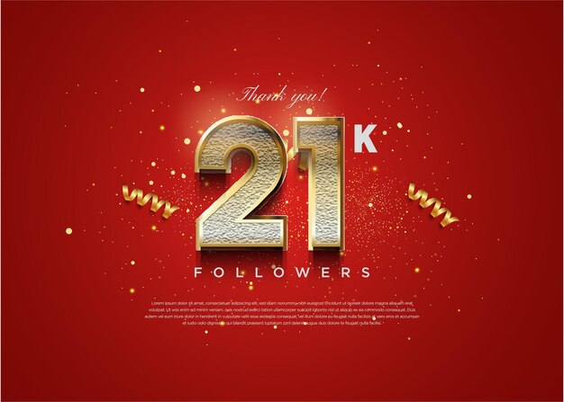 Celebración de 21.000 seguidores con números y adornos que crean un vector premium de diseño conceptual de lujo