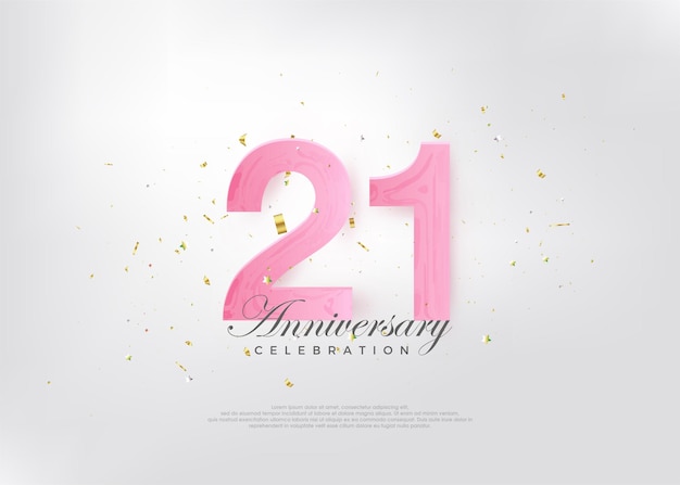 Celebración del 21 aniversario con hermosos números rosas y muy encantador.