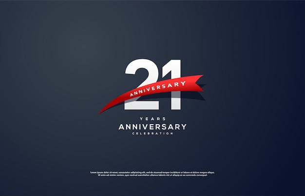 Celebración del 21 aniversario con números blancos y cinta roja.