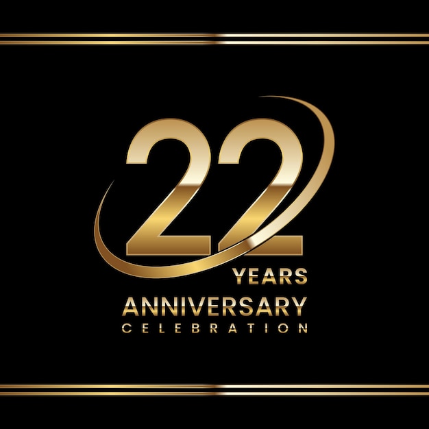Celebración del 22 aniversario Diseño de logotipo de aniversario con plantilla de vector de logotipo de anillo dorado