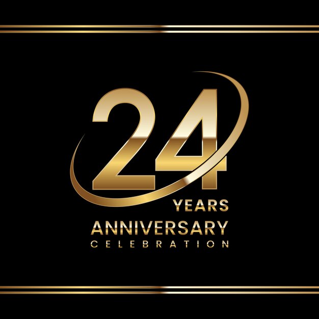 Vector celebración del 24 aniversario diseño de logotipo de aniversario con plantilla de vector de logotipo de anillo dorado