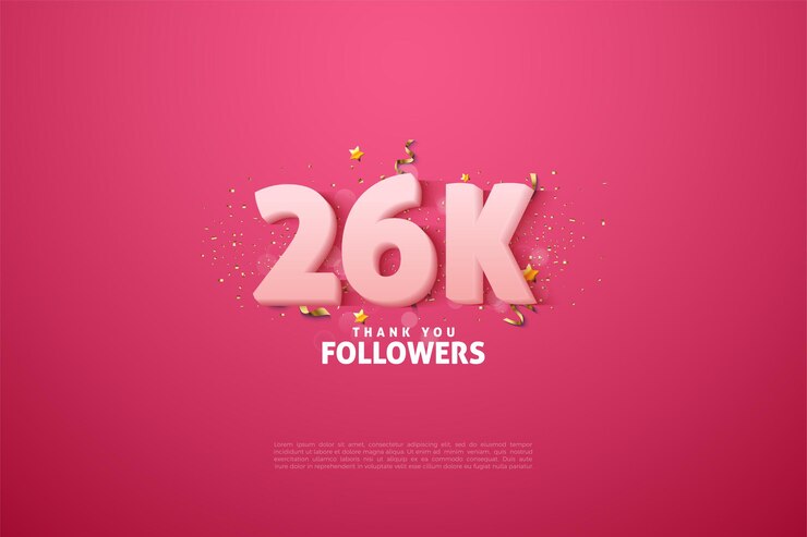 Vector celebración de 26k seguidores con números 3d rosas.