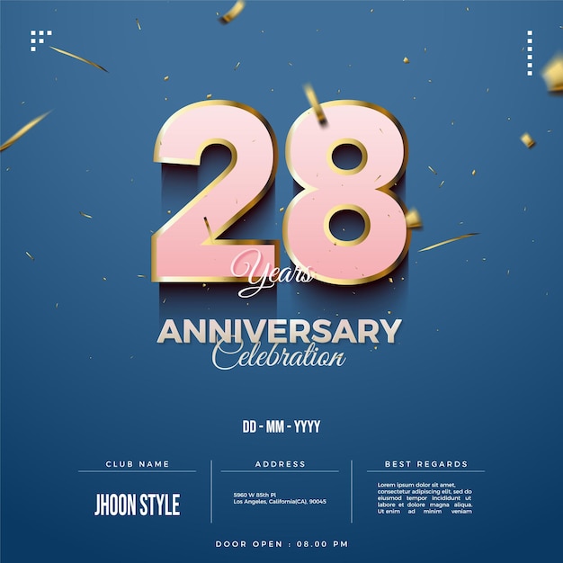 Celebración del 28 aniversario con diferentes números.