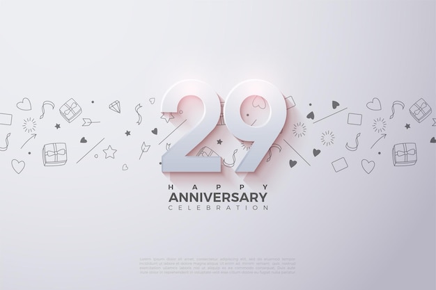 Celebración del 29 aniversario con números 3d y un pequeño efecto de luz.