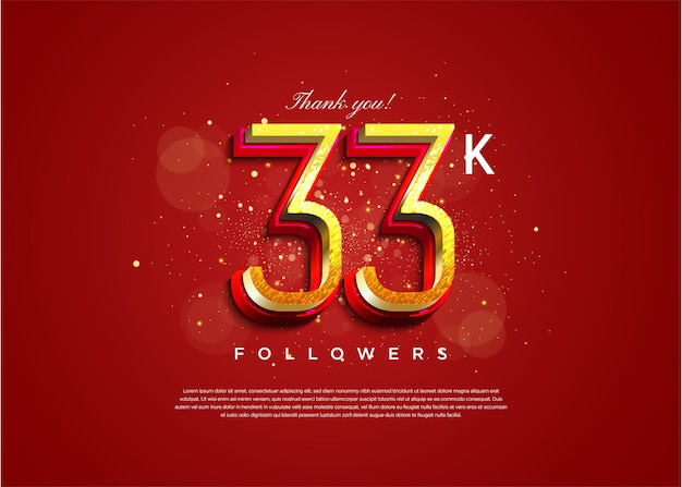 celebración de 33k seguidores delgada ilustración de número 3d