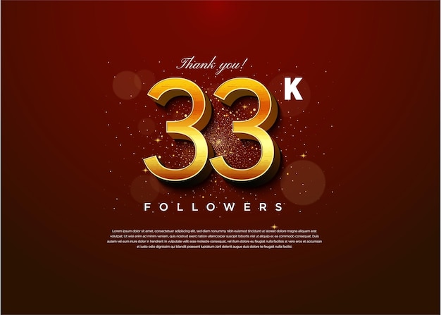 Celebración de 33k seguidores sobre fondo rojo oscuro con ligero efecto de luz