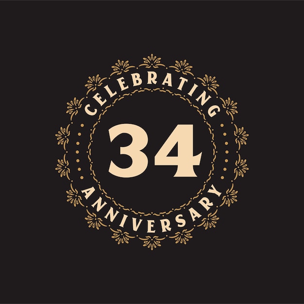 Vector celebración del 34 aniversario tarjeta de felicitación para el aniversario de 34 años