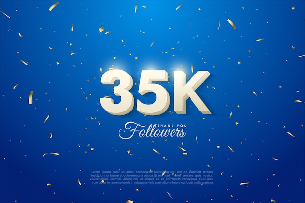 celebración de 35k seguidores con números 3d blancos en negrita.