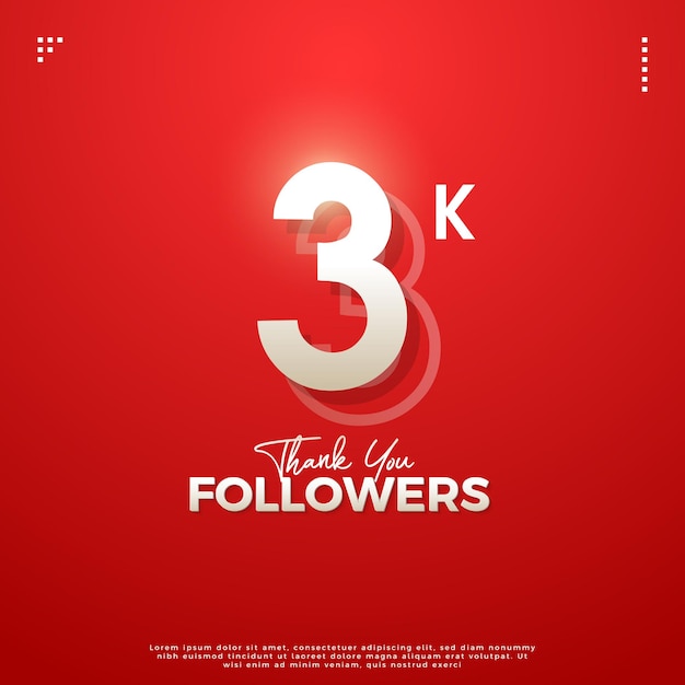 Celebración de 3k seguidores con números blancos líneas dobles diseño vector premium