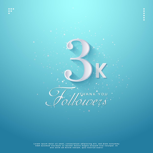 Celebración de 3k seguidores con números clásicos delgados diseño de vector premium