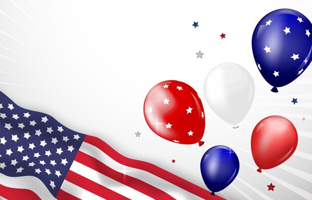 Celebración del 4 de julio con bandera de los Estados Unidos y globos