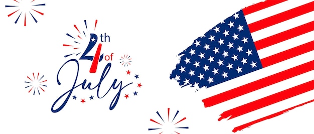 Celebración del 4 de julio con bandera estadounidense y fuegos artificiales