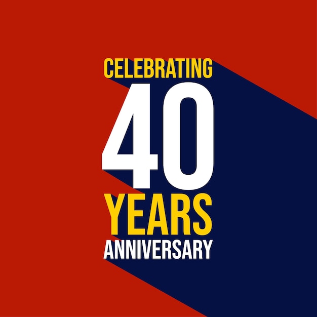 Celebración de 40 años de diseño de plantilla de aniversario con una larga sombra sobre fondo rojo 40 aniversario de nacimiento