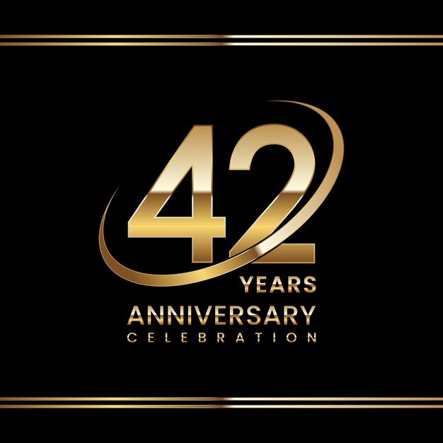 Vector celebración del 42 aniversario diseño de logotipo de aniversario con plantilla de vector de logotipo de anillo dorado