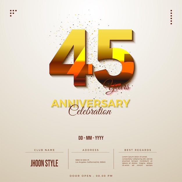 Celebración del 45 aniversario con números de colores clásicos.