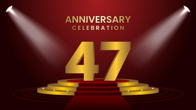 Celebración del 47.º aniversario con escenario dorado Plantilla de diseño moderno y lujoso para eventos de celebración Tarjeta de felicitación de boda e invitación Ilustración vectorial