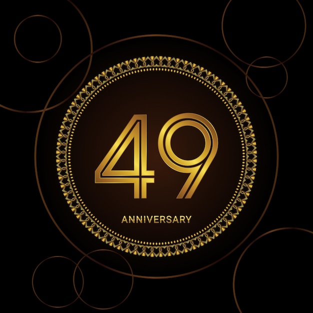 Celebración del 49 aniversario con texto dorado y anillo Plantilla vectorial de aniversario dorado