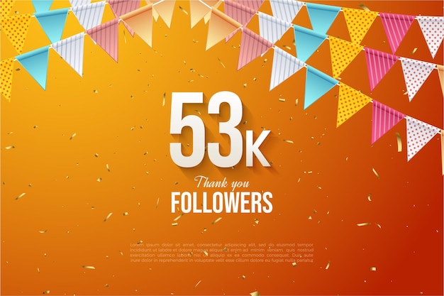 Celebración de 53k seguidores con decoración de cortina de papel de celebración festiva.