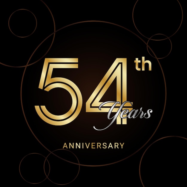 Celebración del 54 aniversario con texto dorado Plantilla vectorial de aniversario dorado