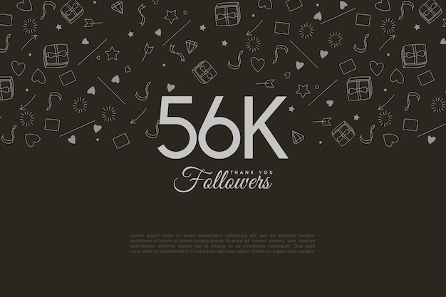 Celebración de 56k seguidores con efecto de luz púrpura sobre números
