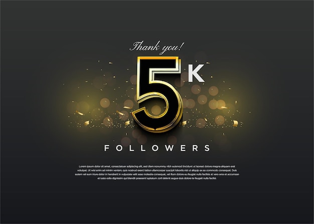 Celebración de 5k seguidores con elegante diseño de concepto oscuro vector premium