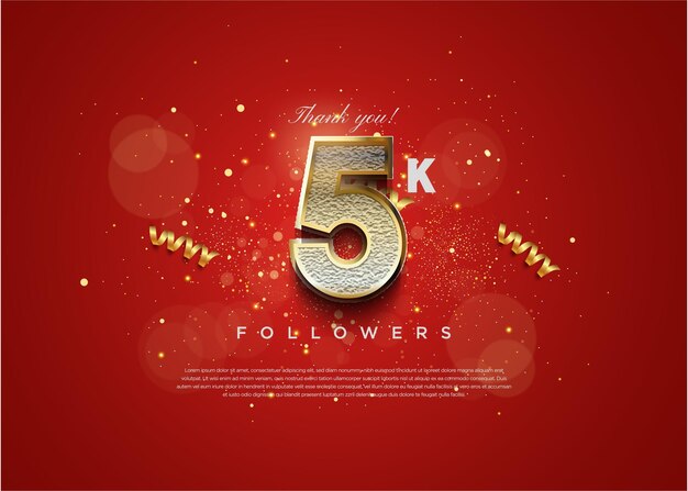 Celebración de 5k seguidores con números y adornos que hacen un diseño de concepto de lujo premium vec