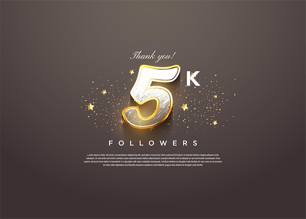 Celebración de 5k seguidores con vector premium de diseño clásico de números marrones texturizados