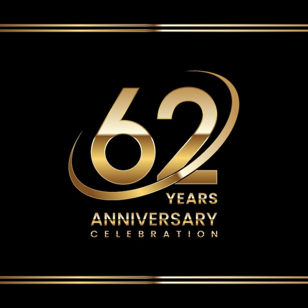 Celebración del 62 aniversario Diseño de logotipo de aniversario con plantilla de vector de logotipo de anillo dorado