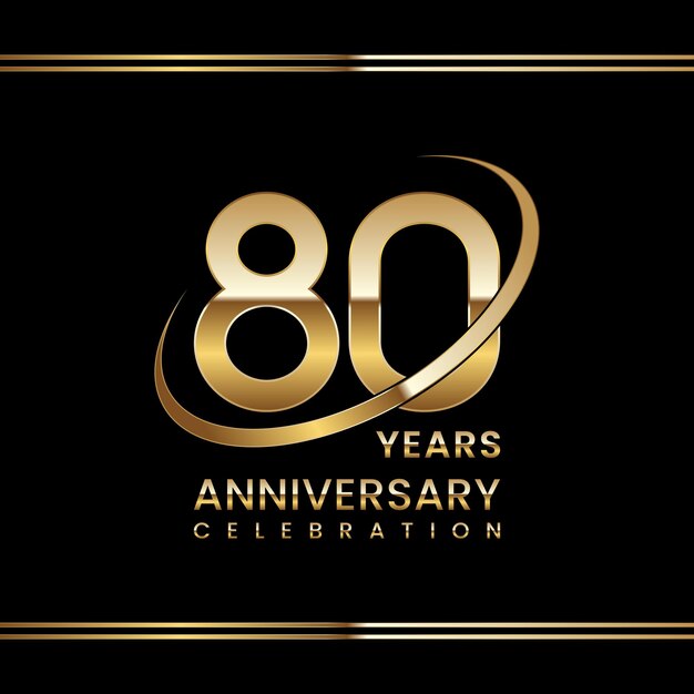 Celebración del 80 aniversario diseño de logotipo de aniversario con plantilla de vector de logotipo de anillo dorado