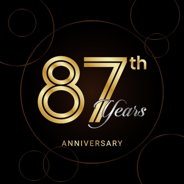 Celebración del 87 aniversario con texto dorado Plantilla de vector de aniversario dorado