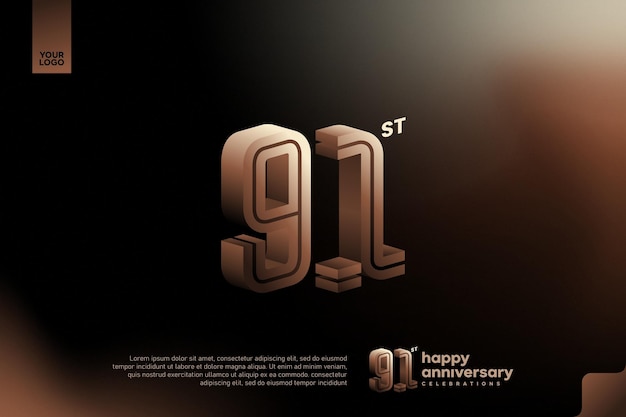 Celebración del 91o aniversario con un diseño de números 3D festivo