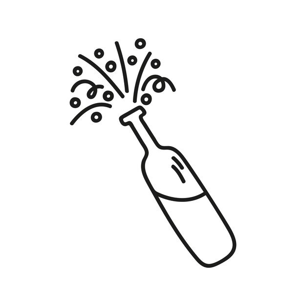 Celebración abierta botella de champán dibujado a mano dibujado vector ilustración de la fiesta