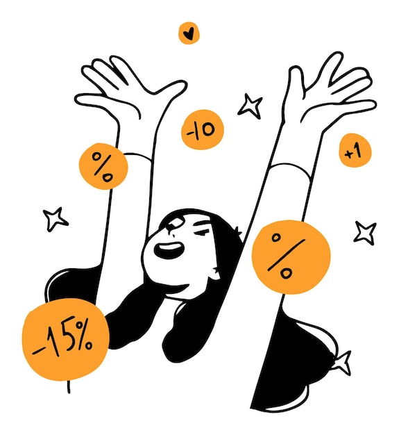 Celebración de Ahorros Mujer con porcentaje de señales para descuentos