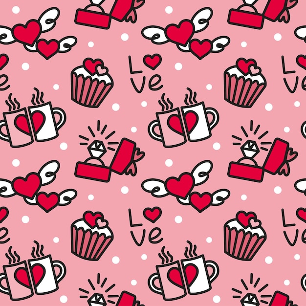 Celebración de amor del Día de San Valentín Patrón sin costura para papel tapiz textil de envoltura de tela