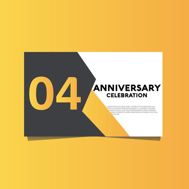 Celebración de aniversario de 04 años, diseño de plantilla de celebración de aniversario con color amarillo.