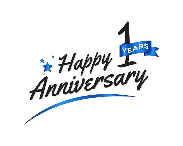 Celebración del aniversario de 1 año con Blue Swoosh y Blue Ribbon Symbol Template Design Illustration