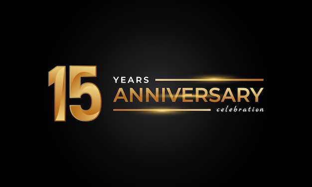 Celebración del aniversario de 15 años con color dorado y plateado brillante aislado sobre fondo negro