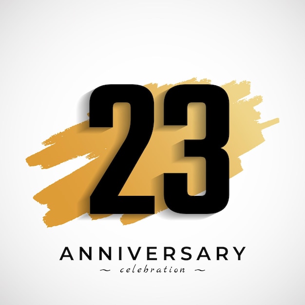 Celebración del aniversario de 23 años con símbolo de pincel dorado aislado sobre fondo blanco