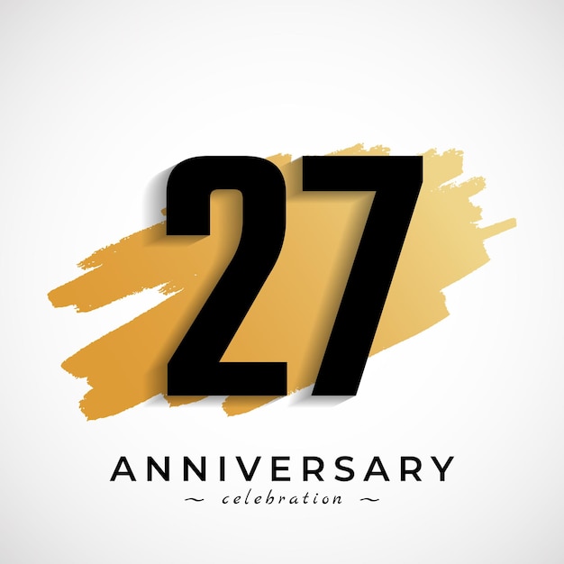 Vector celebración del aniversario de 27 años con símbolo de pincel dorado aislado sobre fondo blanco
