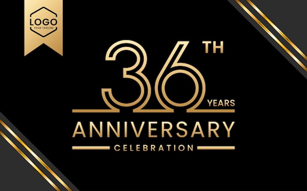 Celebración de aniversario de 36 años Diseño de plantilla de aniversario con plantilla Golden Line Art Vector