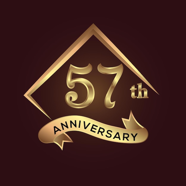 Celebración del aniversario de 57 años. logotipo de aniversario con color dorado cuadrado y elegante aislado.