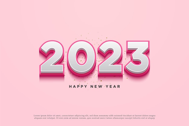 celebración de año nuevo 2023 sobre fondo rosa.
