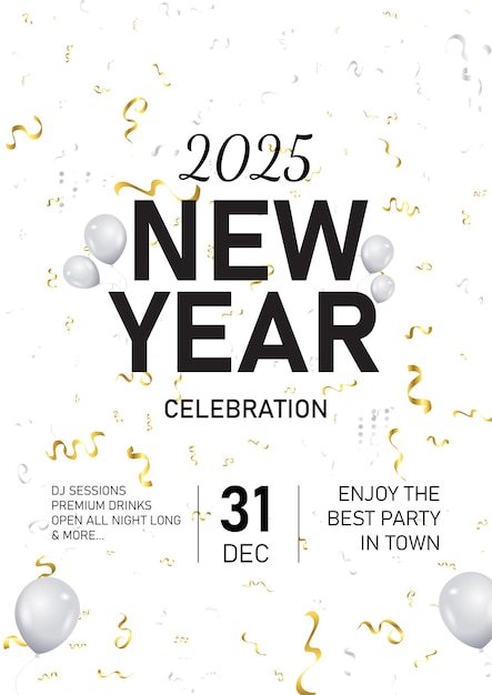 Celebración del año nuevo 2024 cartel volante A4 color blanco invitación a la fiesta de feliz año nuevo