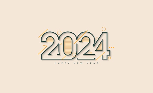 Celebración de año nuevo 2024 con ilustración de línea en forma de números con una combinación de líneas